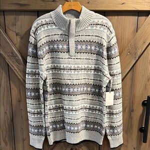 NWT Aspen Mens Large 1/4 Zip Mock Neck Long Sleeve Wool Blnd Fisherman’s Sweater